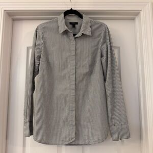 J. Crew Perfect Button Up Black Pin Stripe Long Sleeve Blouse Sz 8 Shirt Office